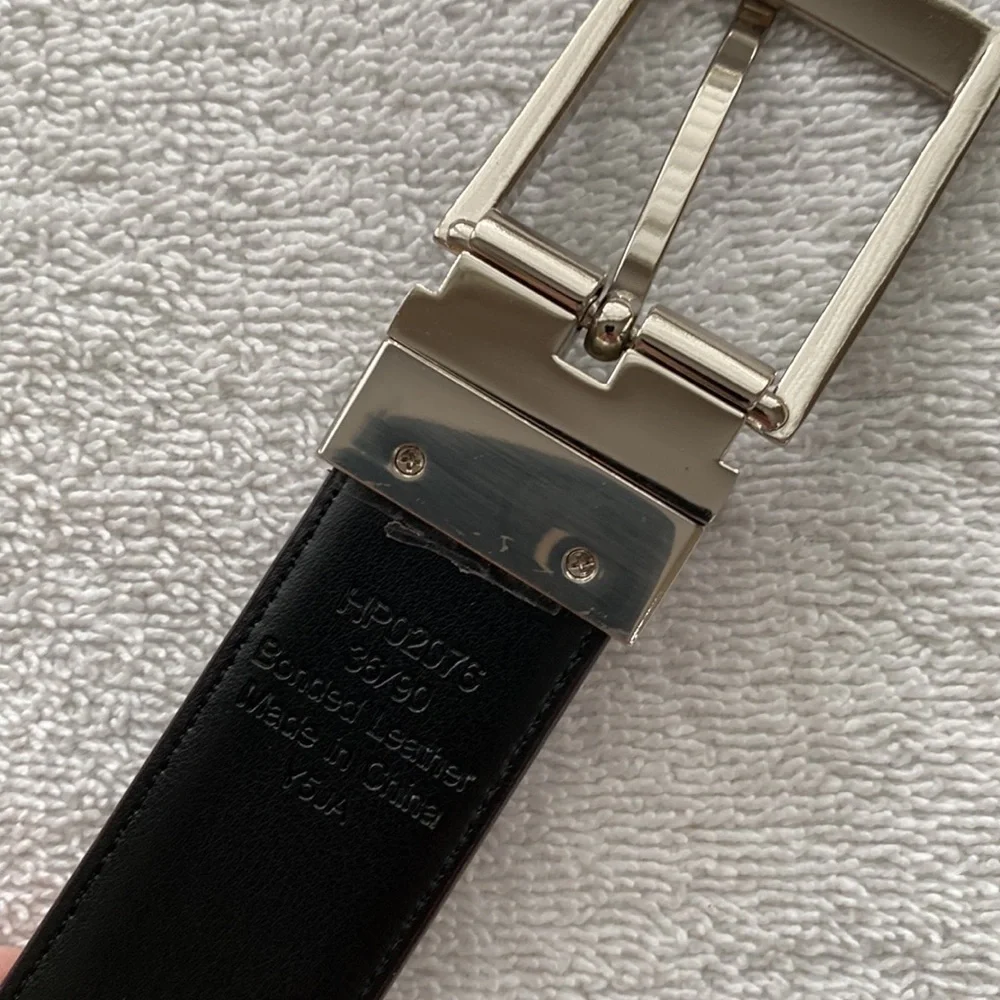Perry Ellis bonded leather belt silver buckle multiple options for closure Sz 36